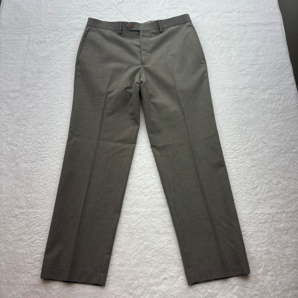 Lauren Ralph Lauren Mens 34x30 Brown Wool Micro Check Dress Pants Total Comfort